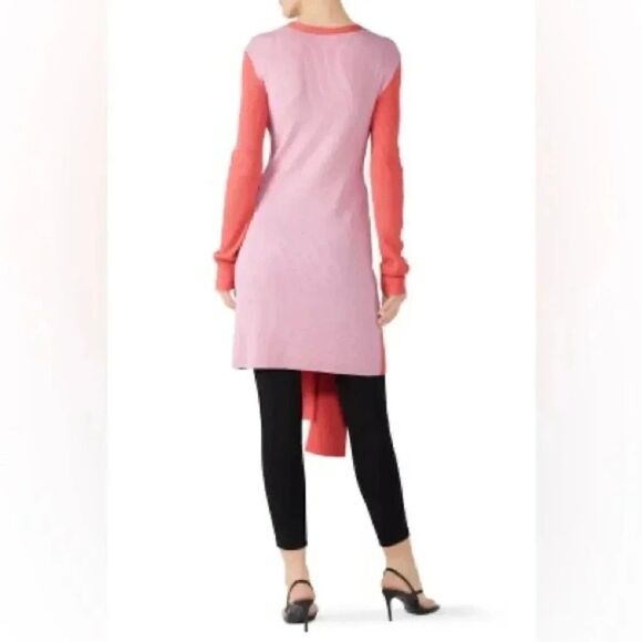 Women’s TOME Tie Front Long Ribbed PINK button up merino wool Cardigan sz small - Picture 3 of 12